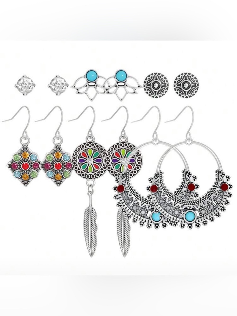 Multi-Style faux Turquoise & Multicolor Women’s Earring 6 piece Set